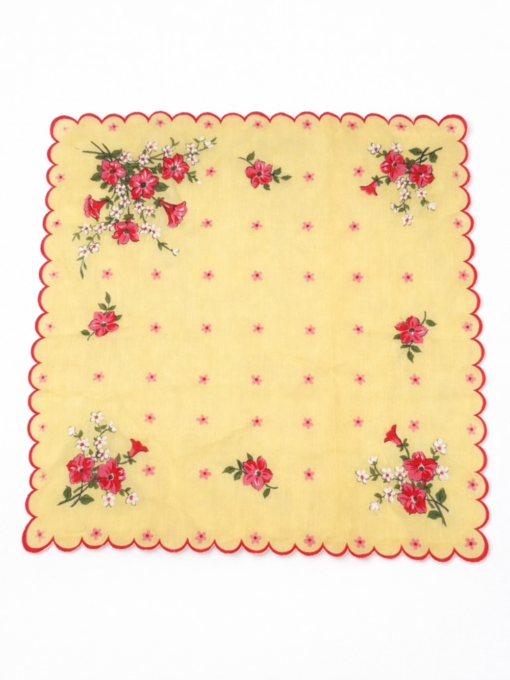 Vintage Yellow Floral Handkerchief Square Accessory Small Dainty Shabby Chic - Picture 1 of 8